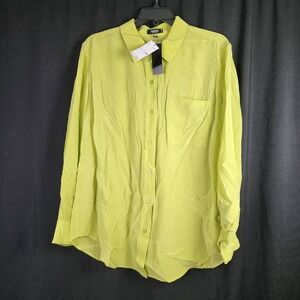 Premise Studio Silk Bright Green Button Up Shirt Top 1X Woman